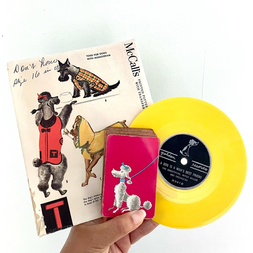 Vintage 50’s puppy dog pattern record & greeting cards set